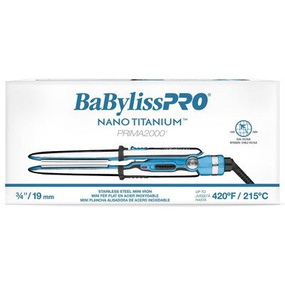 BaBylissPRO Nano Titanium Prima2000 Stainless Steel Mini Straightening Flat Iron Blue - New