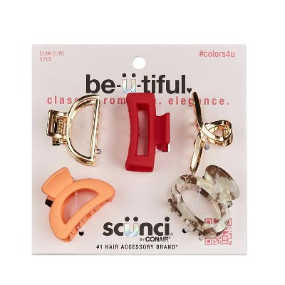 scunci be-ü-tiful Mixed Shapes Open Center Claw Clips Mixed Finish 5pcs - Imperfect Box