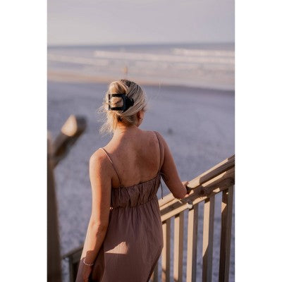 TELETIES Large Flat Square Hair Clip Jet Black - New