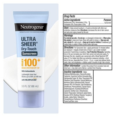 Neutrogena Ultra Sheer Dry-Touch Body Sunscreen Lotion Lightweight SPF 100+ 3 fl oz - Imperfect Container