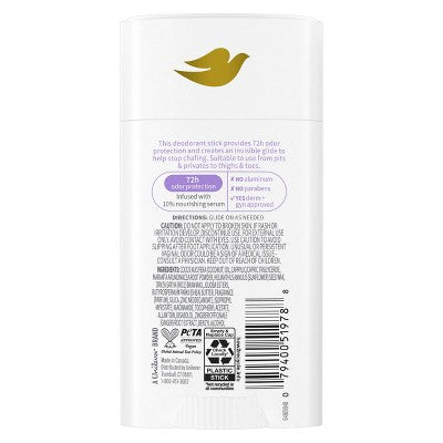 Dove Beauty Whole Body Solid Deodorant Anti-Chafe Stick Coconut & Vanilla 2.6oz - New