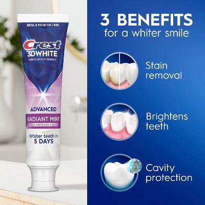 Crest 3D White Advanced Teeth Whitening Toothpaste Radiant Mint 3.3oz/3pk - Imperfect Box