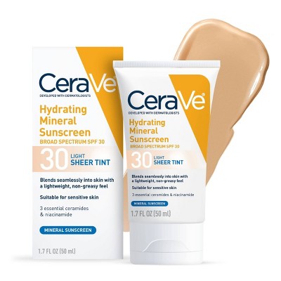 CeraVe Hydrating Mineral Tinted Face Sunscreen Lotion SPF 30 Light 1.7 fl oz - Imperfect Box