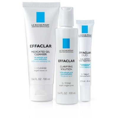 La Roche Posay Effaclar Dermatological Acne Treatment 3-Step System Kit with Medicated Gel Cleanser 7.5 fl oz - Imperfect Box