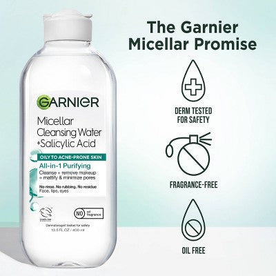 Garnier Salicylic Acid Purifying Makeup Remover Micellar Water and Facial Cleanser 23.7 fl oz - Imperfect Container