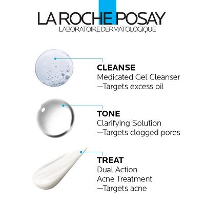La Roche Posay Effaclar Dermatological Acne Treatment 3-Step System Kit with Medicated Gel Cleanser 7.5 fl oz - Imperfect Box