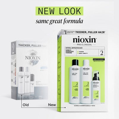 Nioxin System 2 Hair Thickening Natural & Untreated Hair Shampoo & Conditioner Kit 3ct - New