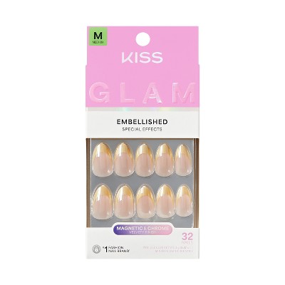 KISS Nails GLAM Embellished Press-On Fake Nails Medium Almond Always Glowing 35ct - Imperfect Box
