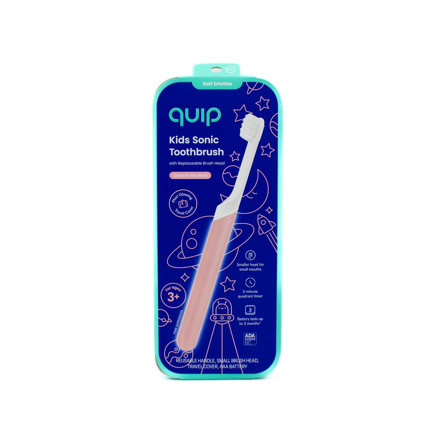 Quip Sonic Toothbrush for Kids Glow in the Dark PINK - New