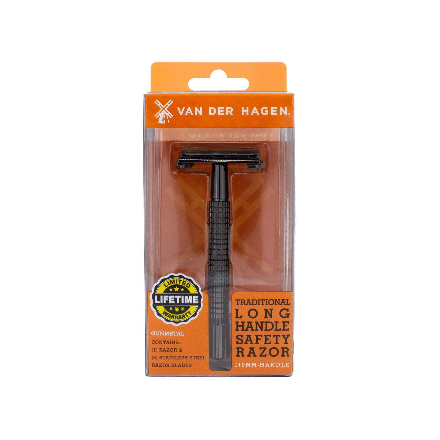 Van Der Hagen 110 MM Traditional Gunmetal Safety Razor with Razor Blades 5 CT - Imperfect Box
