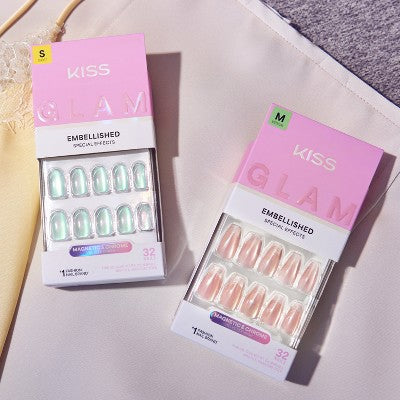 Kiss Glam Embellished Press-On Fake Nails Medium Coffin Dusk Mirage 35ct - Imperfect Box