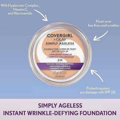 COVERGIRL + Olay Simply Ageless Wrinkle Defying Foundation Compact 225 Buff Beige 0.4oz - New