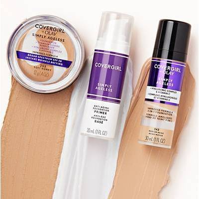 COVERGIRL + Olay Simply Ageless 3-in-1 Liquid Foundation with Hyaluronic Complex + Vitamin C 220 Creamy Natural 1 fl oz - Imperfect Container