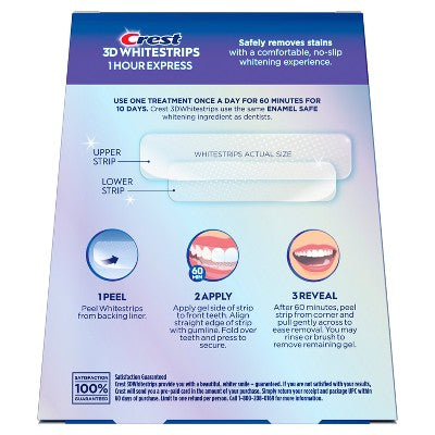 Crest 3D Whitestrips 1-Hour Express At-home Teeth Whitening Kit 10 Treatments - New