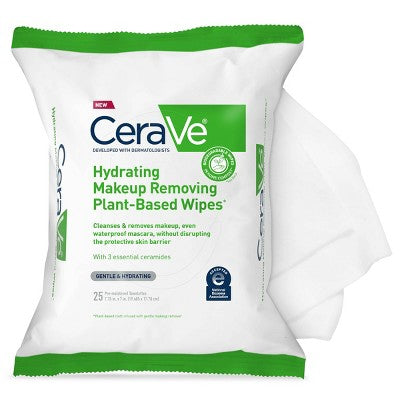 CeraVe Hydrating Makeup Remover Wipes, Plant Based Facial Cleansing Wipes 25ct - Imperfect Container