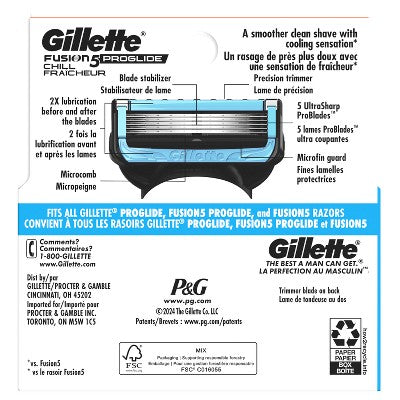 Gillette ProGlide Chill Razor Refills for Men 4 Blade Refills - Imperfect Box