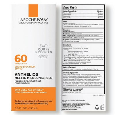 La Roche Posay Anthelios Sunscreen Melt-In-Milk Lotion Face and Body Sunscreen SPF 60 5 fl oz - Imperfect Box