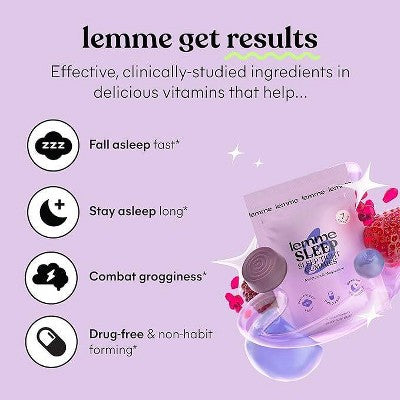 Lemme Sleep Gummies Deep Sleep Support 5 mg Melatonin, Magnesium & L-Theanine Berry 14ct - New