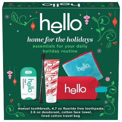 hello Holiday Home for the Holidays Toothpaste and Deodorant Travel Toiletry Bag Kit 5pc - New