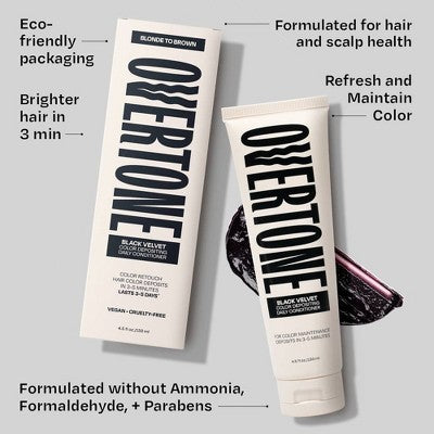 Overtone Black Velvet Daily Conditioner- Semi-Permanent Hair Color 4.5 oz - New