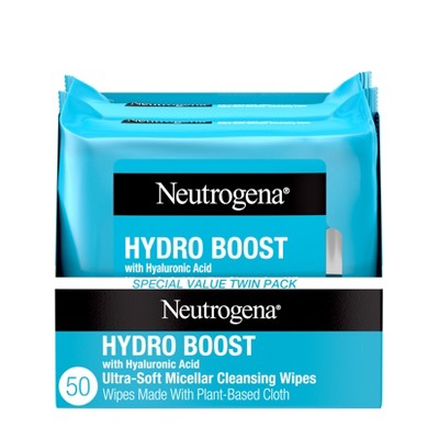 Neutrogena Hydro Boost Facial Cleanser Wipes 50ct - Imperfect Box
