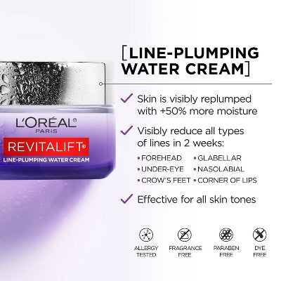 L'Oreal Paris Revitalift Hyaluronic Acid Plumping Hydrating Water Cream 1.7oz - Imperfect Box