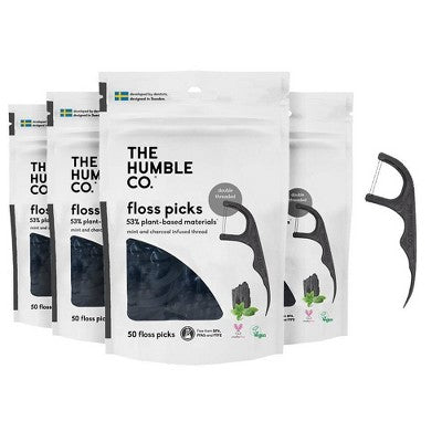 The Humble Co. Plant-Based Dental Floss Picks Charcoal 50ct/4pk - Imperfect Box