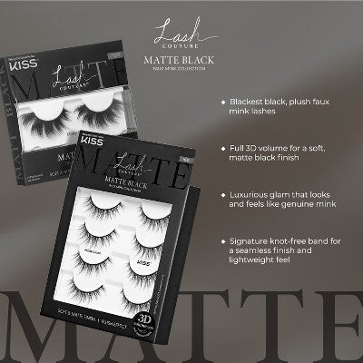 Kiss Lash Couture Matte Black False Eyelashes Matte Twill Lashes 4ct - Imperfect Box