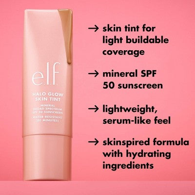e.l.f. Halo Glow Skin Tint Light Coverage Foundation Mineral SPF 50 3 Fair Cool 1 fl oz - Imperfect Box