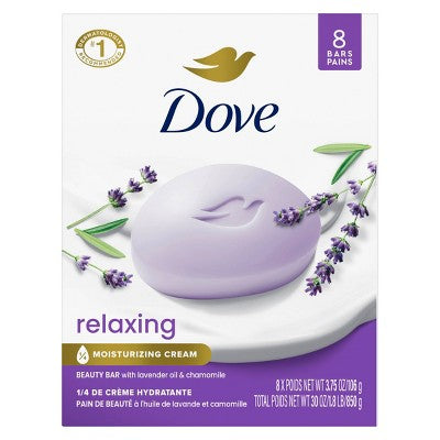 Dove Beauty Relaxing Bar Soaps Lavender Oil & Chamomile 30oz/8pk - Imperfect Box