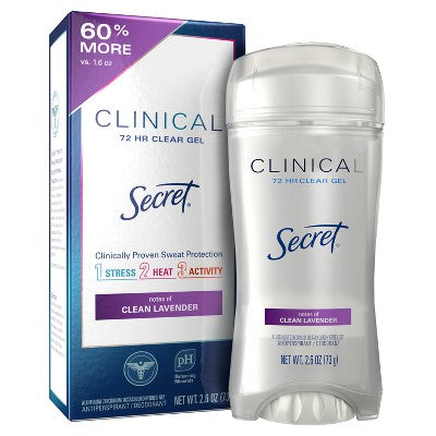 Secret Clinical Strength Clear Gel Clean Lavender 2.6oz - Imperfect Box
