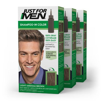 Just For Men Shampoo In Color Gray Hair Coloring for Men 3pk - Imperfect Box