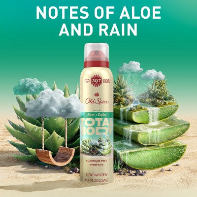 Old Spice Whole Body Deodorant Spray Aloe and Rain 3.5oz - New