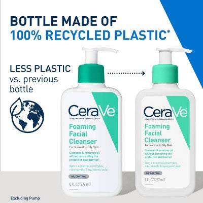 CeraVe Foaming Face Wash with Hyaluronic Acid and Niacinamide 8 fl oz - Imperfect Container