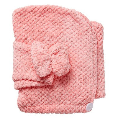 Conair Ultra-Absorbent Microfiber Hair Towel with Bow and Button Closure Pink - New