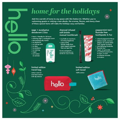 hello Holiday Home for the Holidays Toothpaste and Deodorant Travel Toiletry Bag Kit 5pc - New