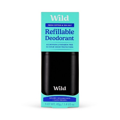 Wild Cosmetics Cream Deodorant Refill Fresh Cotton & Sea Salt with Black Case 5.29oz - New