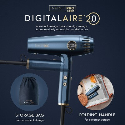 InfinitiPRO by Conair DigitalAIRE Folding Handle Hair Dryer Blue 1875 Watts - Imperfect Box