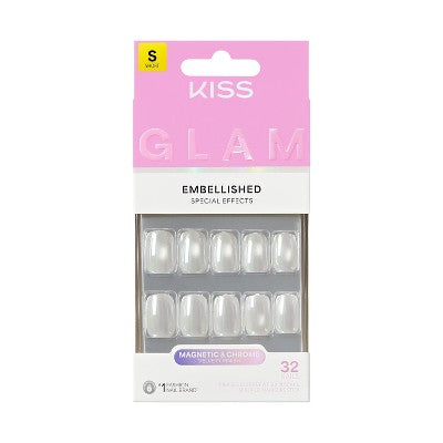 KISS Nails GLAM Embellished Press-On Fake Nails Short Squoval Moonfizz 35ct - Imperfect Box