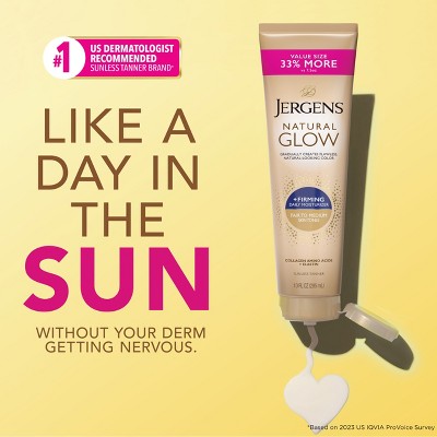 Jergens Natural Glow Skin Firming Daily Moisturizer + Self Tanner Tanning Lotion Fair to Medium 10 fl oz - Imperfect Container