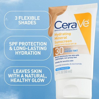CeraVe Hydrating Mineral Tinted Face Sunscreen Lotion SPF 30 Light 1.7 fl oz - Imperfect Box