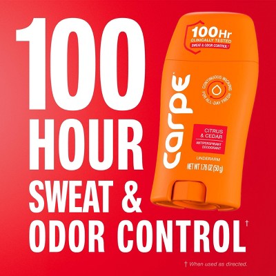 Carpe Men's 100H Sweat & Odor Control Antiperspirant Deodorant Citrus & Cedar 1.76oz - Imperfect Container