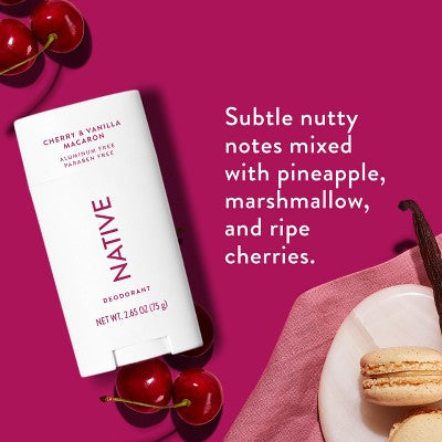 Native Solid Deodorant for Women; Men Cherry; Vanilla Macaron Aluminum-Free 2.65oz - Imperfect Container