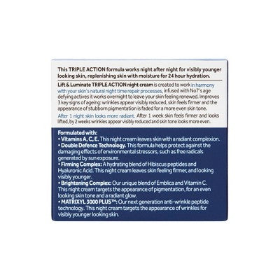 No7 Lift Luminate Triple Action Night Cream 1.69 fl oz - Imperfect Box
