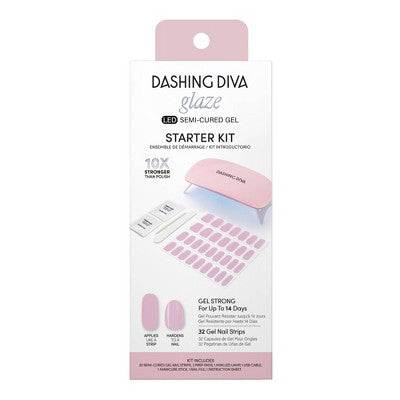 Dashing Diva Glaze Semi-Cured Gel Nail Polish Strips Starter Kit Powder Pink 32ct - New