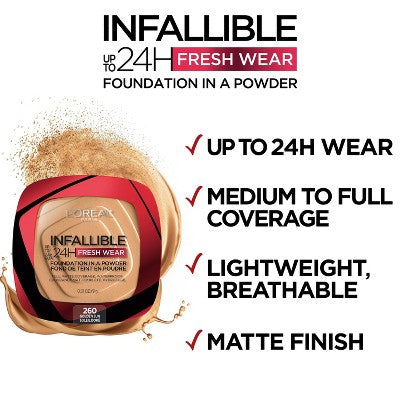 L'Oreal Paris Infallible Up to 24H Fresh Wear Foundation in a Powder 130 True Beige 0.31oz - New