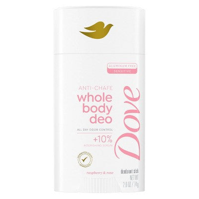 Dove Beauty Whole Body Solid Deodorant Anti-Chafe Stick Raspberry & Rose 2.6oz - New