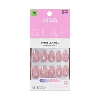 KISS Nails GLAM Embellished Press-On Fake Nails Medium Almond Crystal Pop 35ct - Imperfect Box