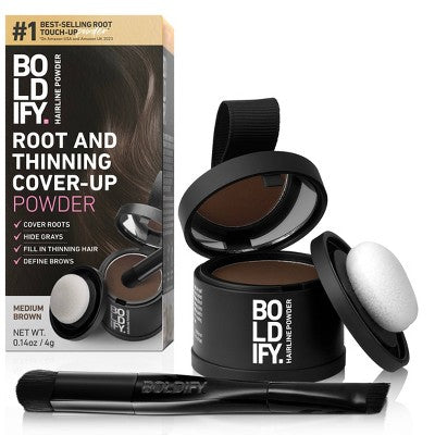 BOLDIFY Root Touch Up Powder with Brush Covers Grays Medium Brown - Imperfect Box