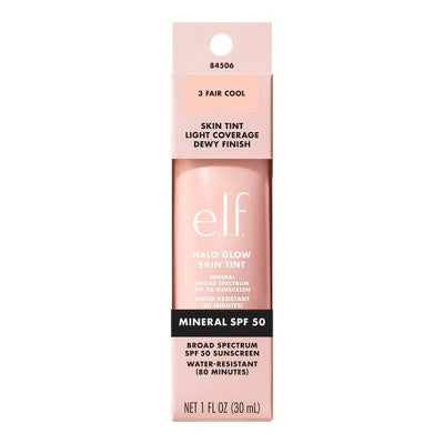e.l.f. Halo Glow Skin Tint Light Coverage Foundation Mineral SPF 50 3 Fair Cool 1 fl oz - Imperfect Box